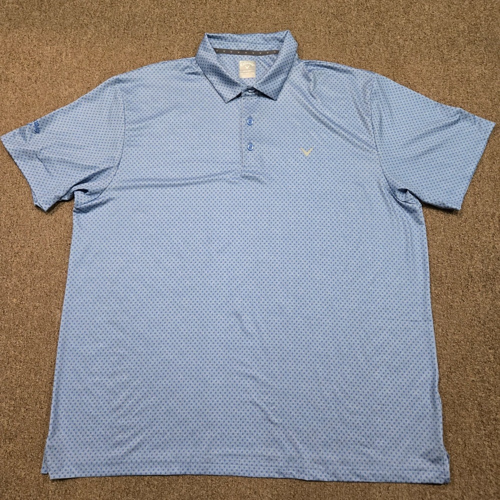 Callaway‎ Golf Polo Mens XXL Blue Geometric Print Opti-Dri Short Sleeve Shirt